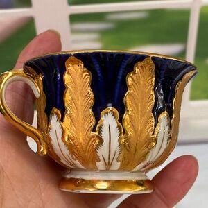 Antique Meissen Porcelain Acanthus Leaf Mocha Cup Cobalt Blue Heavy Gold Germany